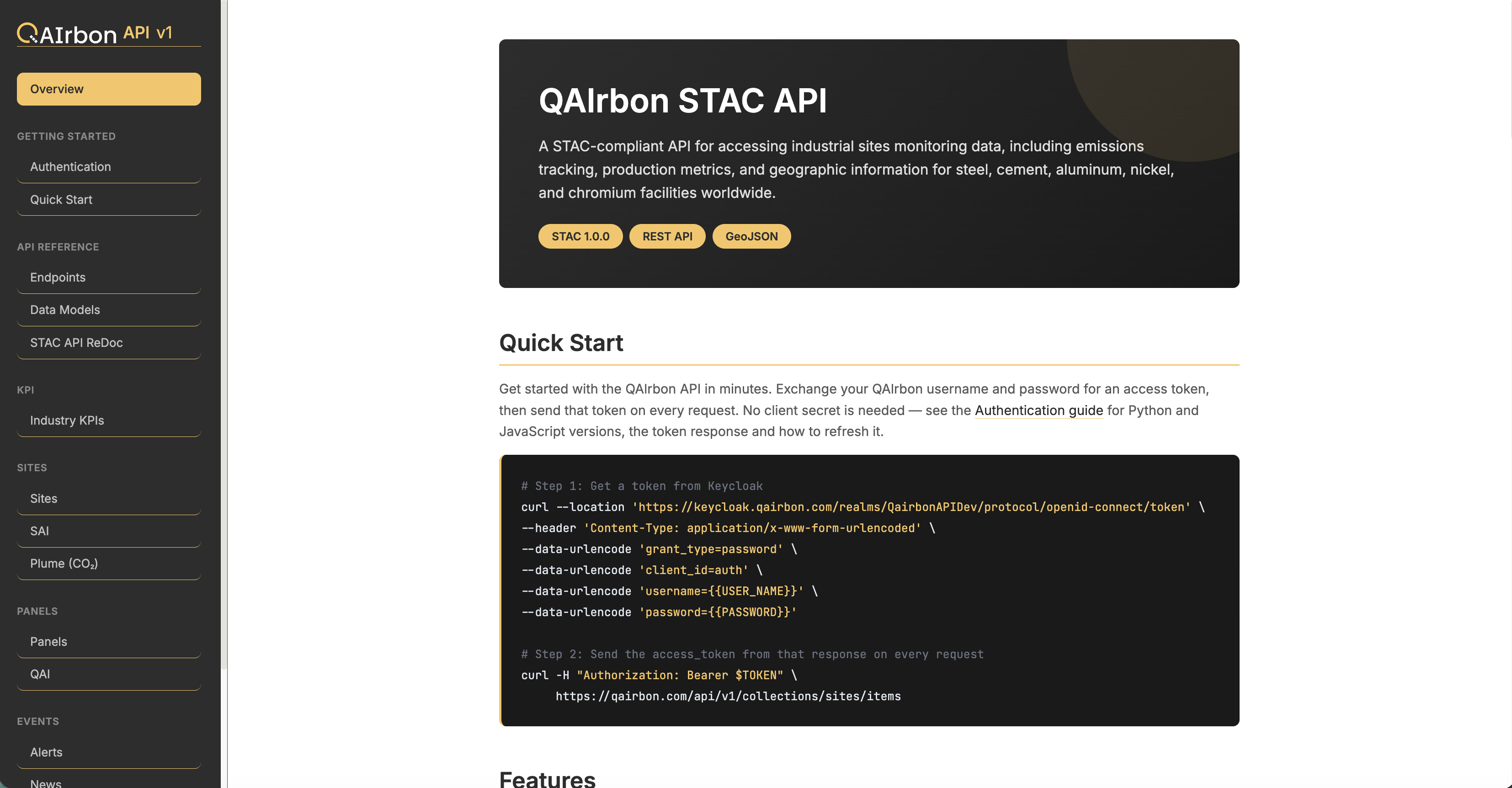 QAIrbon STAC API documentation, quick start for satellite-based steel production data